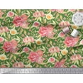 thumbnail image 2 of Soimoi Green polyester Crepe Fabric Leaves & Peony Floral Print Fabric by the Yard 42 Inch Wide, 2 of 3