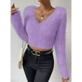 thumbnail image 5 of Female'S Fuzzy Long Sleeve V Neck Crop Sweater Casual Plain Slim Fit Warm Knitwear Sweater Pullovers  XL, 5 of 6