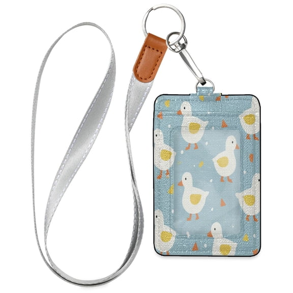 PU Leather Badge Holder Lightweight ID Card Holder with Window Pocket White Little Duck