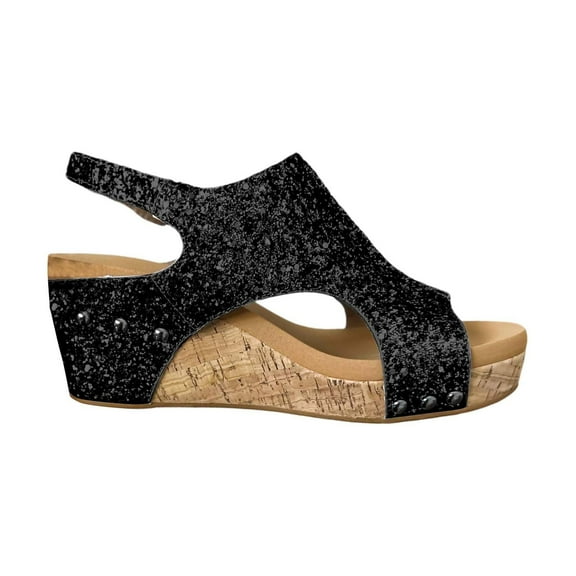 Womens Glitter Wedge Sandals with Ankle Strap Arch Support for Dressy Ladies Sequins Sandals Casual Wedge Platform Sandals