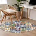thumbnail image 4 of Round Rugs 3Ft, Vintage Mediterranean Round Area Rug Washable Indoor Throw Carpet, Blue and Yellow Tiles Texture Small Non Slip Circle Rug for Bedroom Living Room Home Decor Aesthetic, 4 of 8