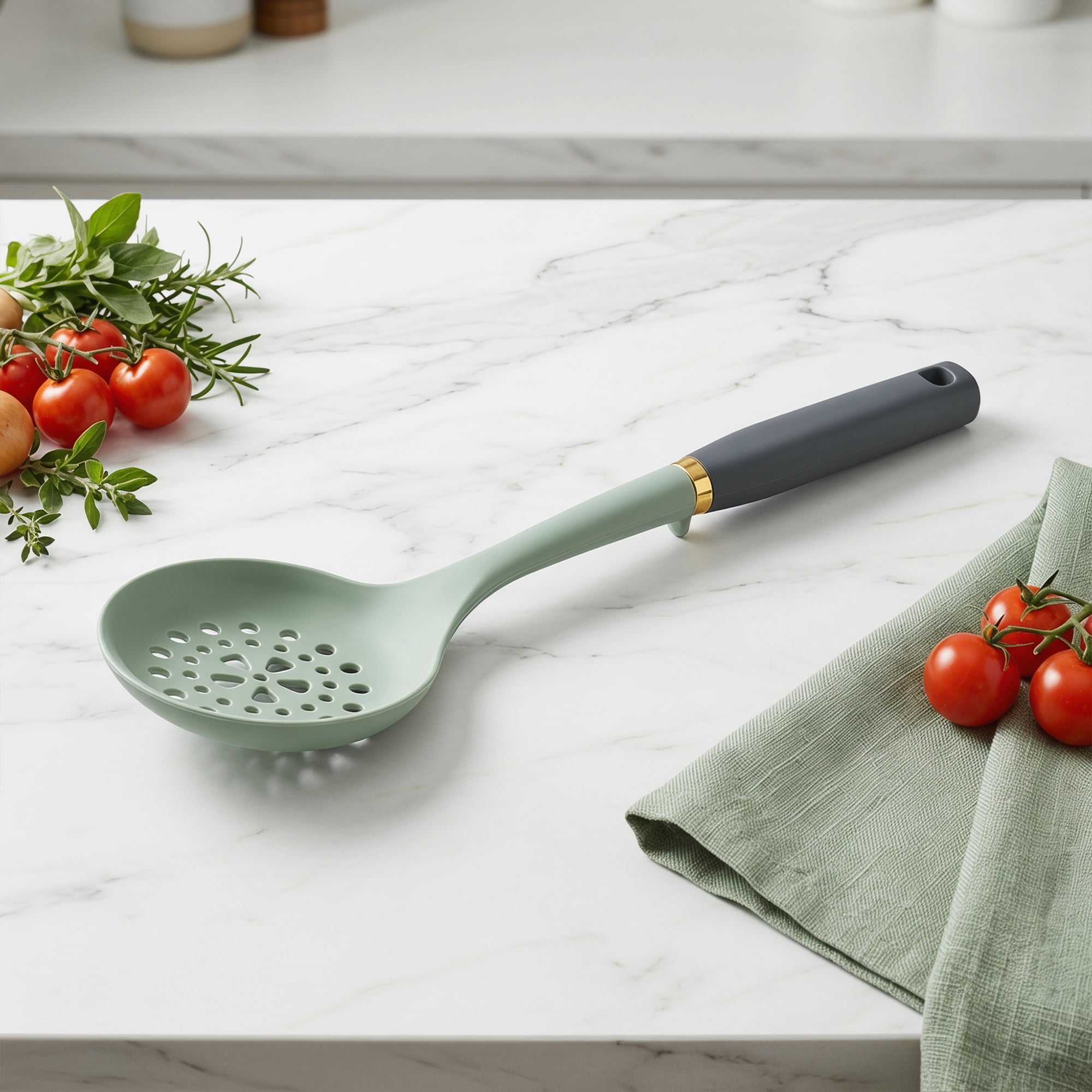 Unique Bargains Non Stick Safe Heat Resistant Ergonomic Utensil Slotted Green 14.2" x 4.1"