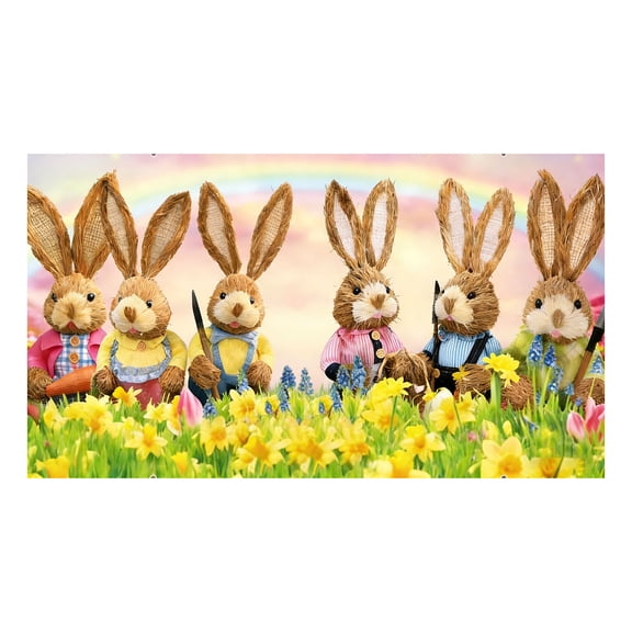 1PC Happy Easter Garage Door Banner Rabbit Garage Door Banner with Eggs and Flowers Easter Garage Door Decorations for Home Spring Decor Outdoor Indoor Hanging Party Supplie 16 X 7 FT