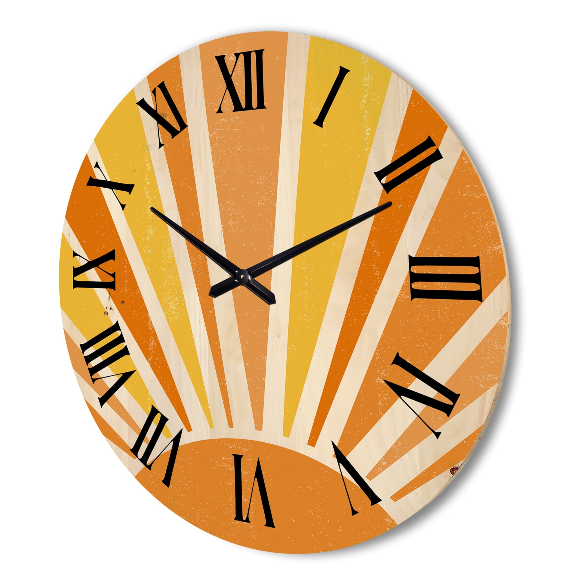 Designart 'Minimal Bright Shining Orange Sun Rays II' Modern Wood Wall Clock