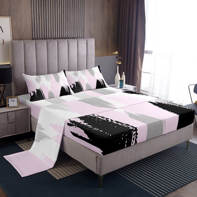 Erosebridal Futuristic Stripe Bed Sheets Set Full Size, Abstract Geometry Bed Sheets Full, Modern Fashion Decor