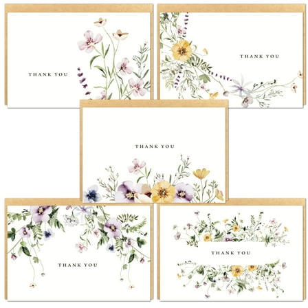 Gooji 4x6 Floral Thank You Cards with Envelopes (Bulk 20-Pack) Matching Peel-and-Seal Rustic Envelopes