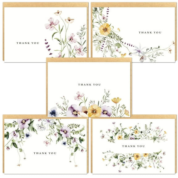 Gooji 4x6 Floral Thank You Cards with Envelopes (Bulk 20-Pack) Matching Peel-and-Seal Rustic Envelopes