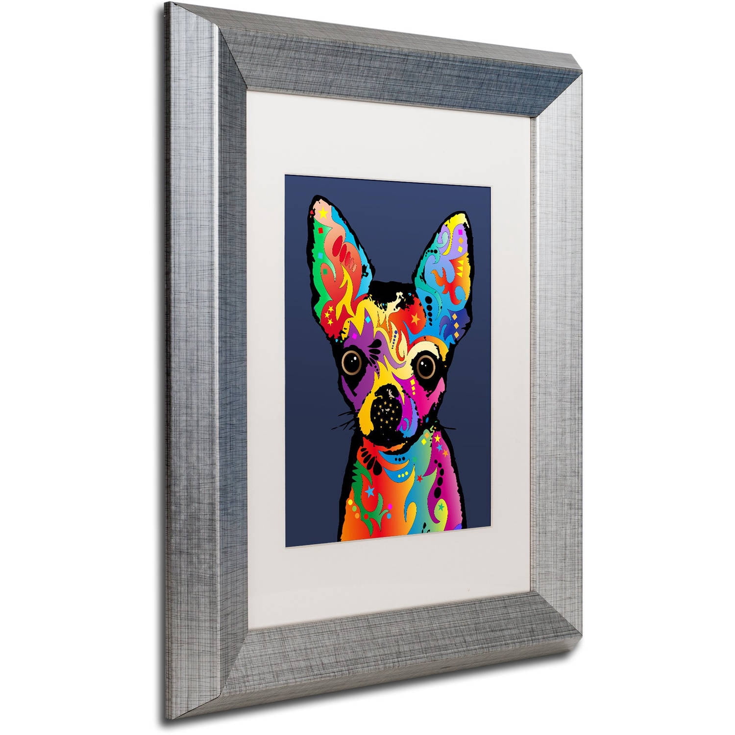 Trademark Fine Art "Chihuahua Dog Blue" Canvas Art by Michael Tompsett, White Matte, Silver Frame