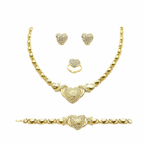RRR Juego de 4 joyas for mujer: collar, anillos, pulseras y pendientes
