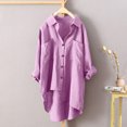 thumbnail image 2 of JGGSPWM Women's Oversized Linen Shirts Long Sleeve High-Low Button Up Blouses Tunic Tops Boyfriend Style Pink XXXL, 2 of 3