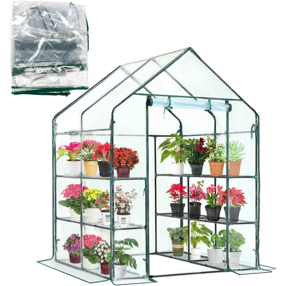 Walk-in Greenhouse Replacement Cover with Roll-Up Zipper Door -56x56x76 inch PVC Greenhouse Cover for Outdoor Plant Gardening Plants Cold Frost Protection (Frame Not Include) (PLGH002PVCC)