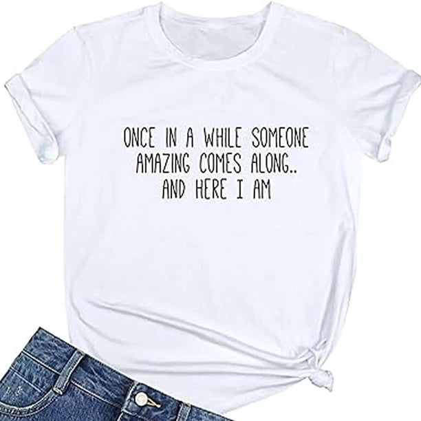 Camiseta para mujer con cuello redondo y manga corta informal para mochilero y deportes M