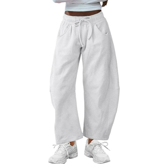 Women's High Waist Wide Leg Sweatpants Elastic Drawstring Loose Lounge Pants with Pockets Casual