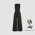 thumbnail image 2 of DL Jumpsuit for Women Sleeveless Wide Leg Overalls Casual Solid Crew Neck One Piece Outfits with Pockets，Complimentary Silk Scarf (Black), 2 of 9