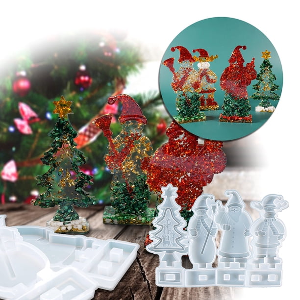 Xihbxyly Juego de Moldes Navideños Diy, con Diseños de Árbol y Muñeco de Nieve de Resina Epoxi de Cristal, Antiadherentes, Flexibles, Multiusos, Ideales para Pasteles y Manualidades, Decoraciones par