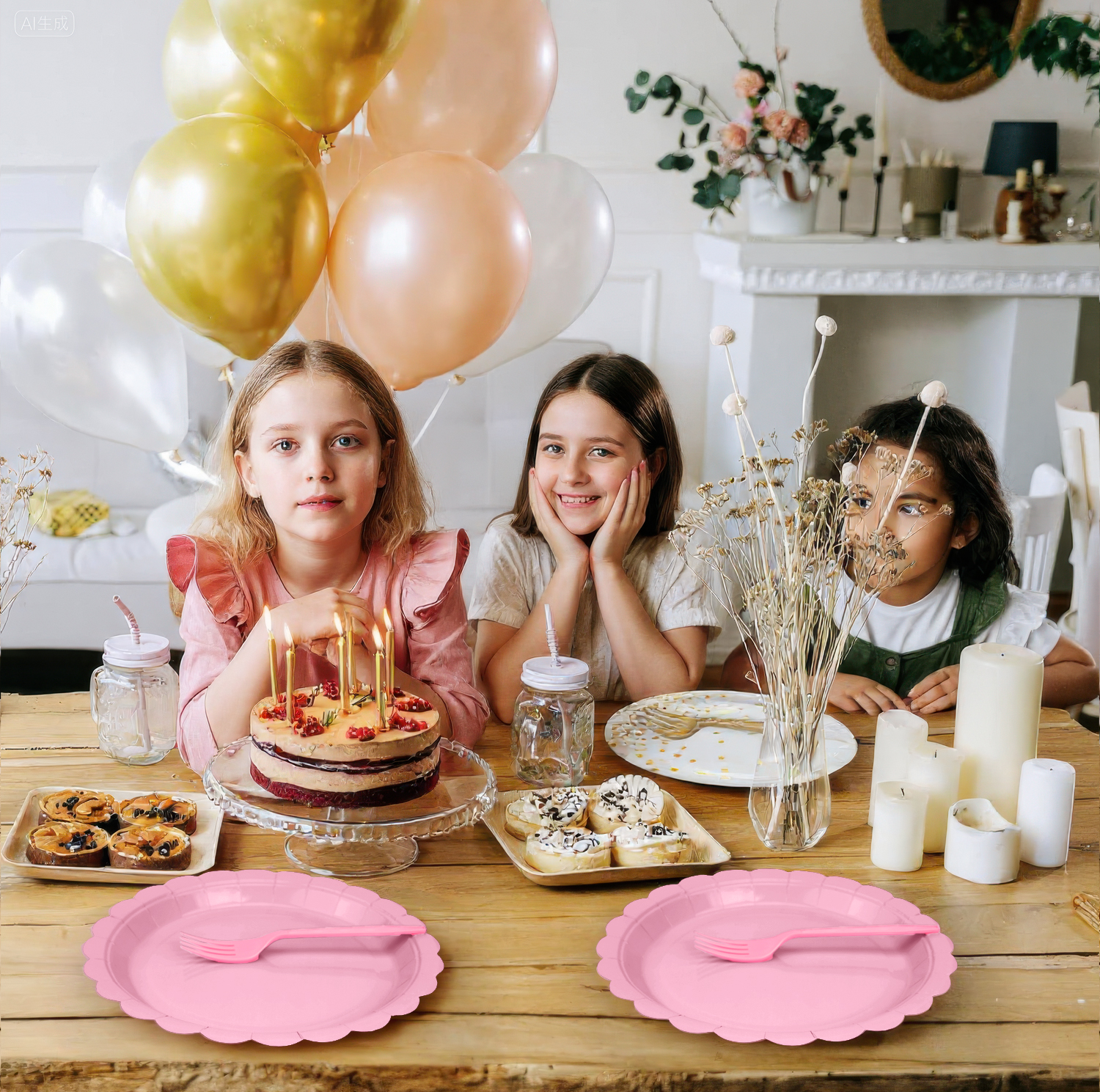 Inadays Pink Disposable Dinnerware Set for 25, 175-Piece photo 4