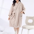 thumbnail image 4 of Htigea Long Sleeve Bathrobe for Women Velvet Short Robe Cute Lace-Up Nightgown Soft Comfy Absorbent SPA Bath Robes Khaki,Free Size, 4 of 7