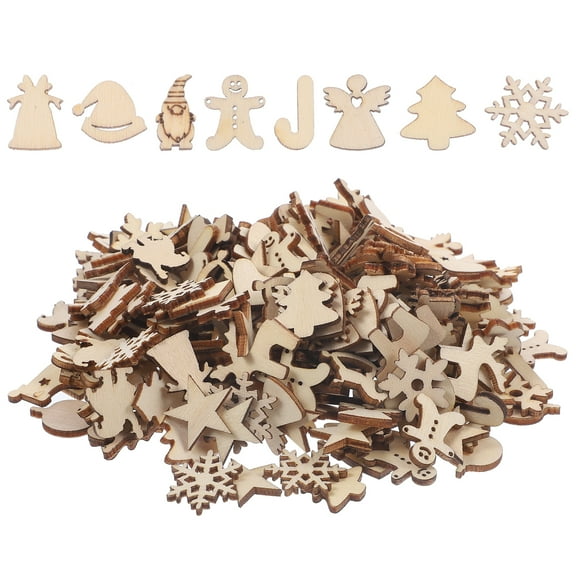 300 Pcs Craft Blanks Christmas Wood Chips Child 2.00X2.00X0.20CM