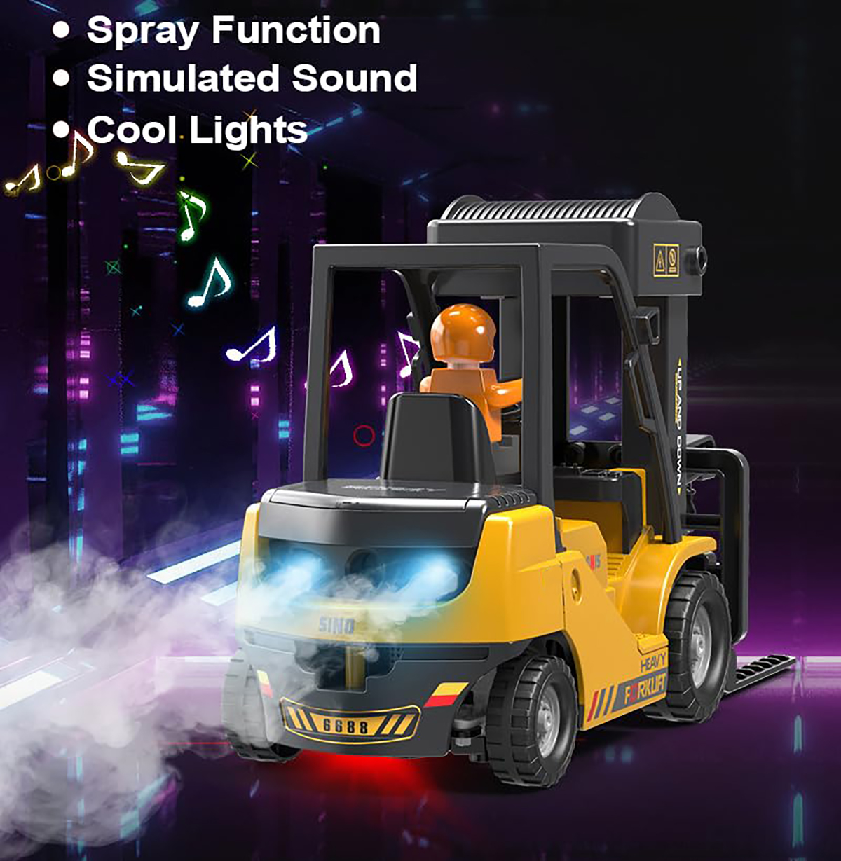 RC Crane Truck, Remote Control Crane, Full Function Forklift RC Construction Toys Car,Spray, Light, Fork Crane Truck Toy Gifts for Kids 6+