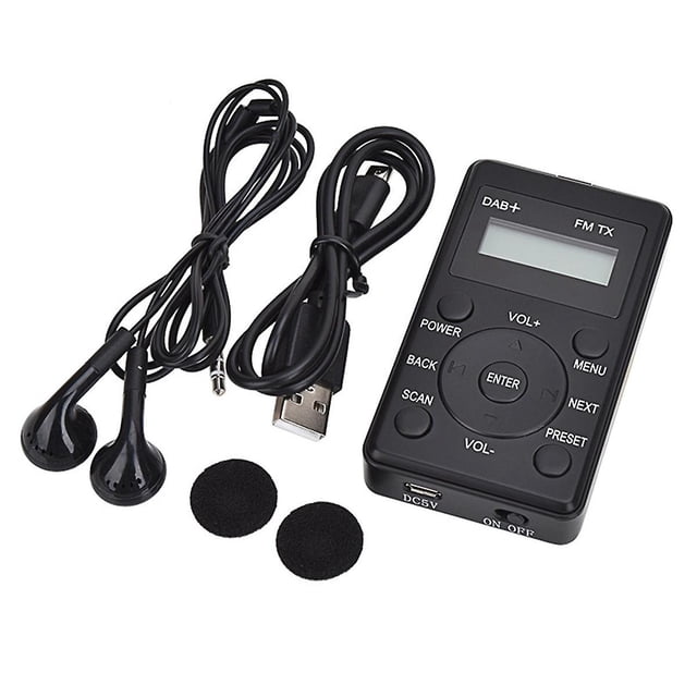 Radio portátil Mini Pocket FM DAB+ Pantalla digital Receptor estéreo LCD Batería incorporada Auriculares Su Negro,Negro