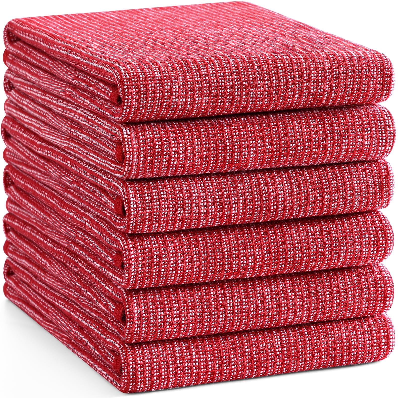 decorUhome Premium Kitchen Towels(18"x 28", 6 Pack), Large Cotton Kitchen Hand Towels, Red