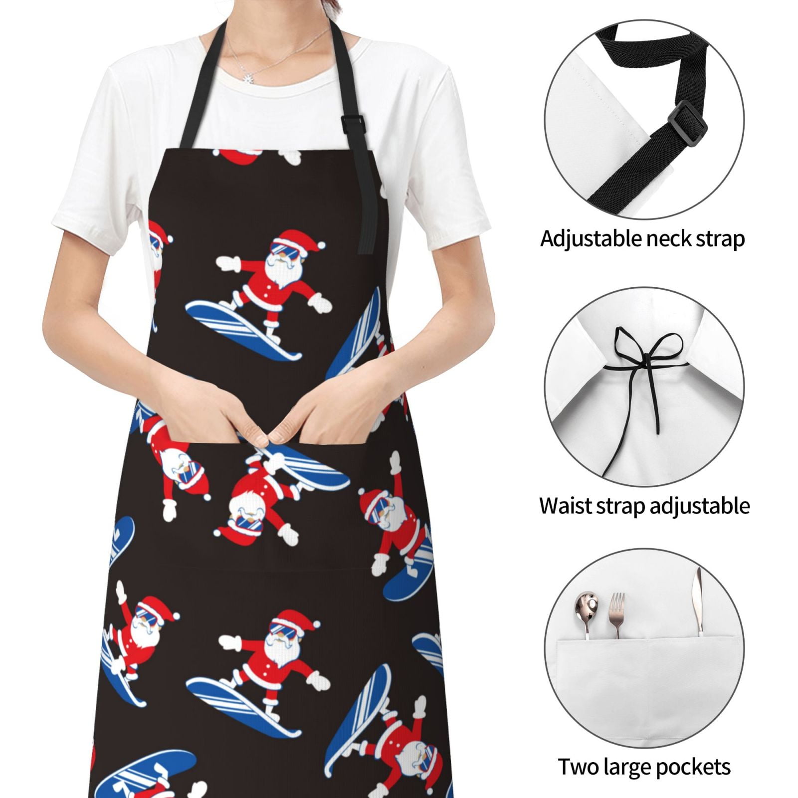 Kdxio Surfing Santa Apron with Pockets Adjustable Kitchen Aprons for Men Women Waterproof Aprons for Cooking,Drawing,Crafting, Baking Household Cleaning