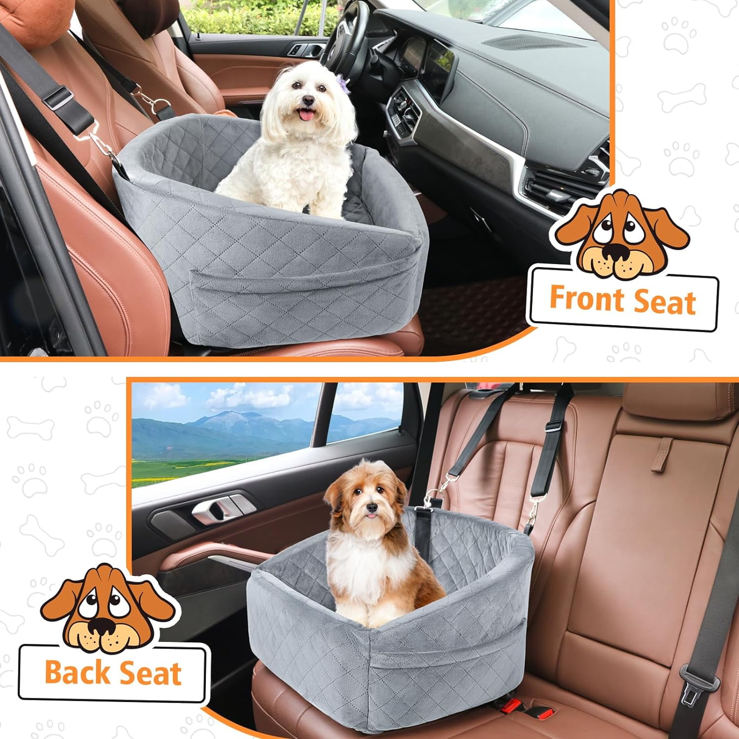 Dog Car Seat For Small Dogs,Detachable Washable Dog Booster Seat For Medium Dogs Under 30lbs, Pet Car Seat Travel Bed With Storage Pockets And Dog Safety Belt (Grey - View #8