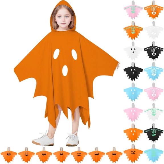 Halloween Kids Unisex Ghost Hooded Cloak Halloween Party Outfit Boys 4-12 Years