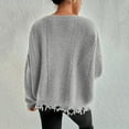 thumbnail image 7 of Htigea Sweaters for Women Distressed Frayed Hem Tops Casual Crew Neck Long Sleeve Loose Fit Pullover Sweater Gray S, 7 of 7