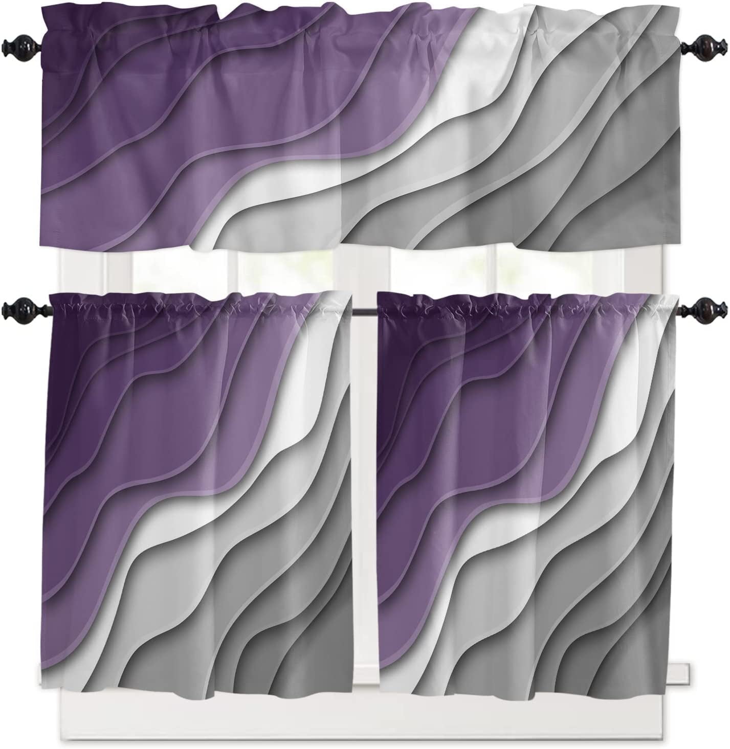 Alishomtll Kitchen Curtains and Valances Sets Purple Rod Pocket Kitchen ...