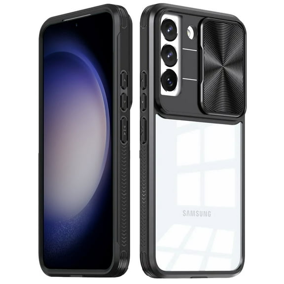 For Samsung Galaxy S23 FE /Fan Edition 5G Hybrid with Sliding Camera Cover Transparent Shockproof Bumper TPU Protective Cover ,Xpm Phone Case [ Black ]
