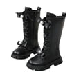 thumbnail image 2 of BXJX Girls Mid-Calf Boots, Lace-up Side Zipper Soft Sole Non-Slip Winter Riding Boots Black Size 1.5 Big Kids, 2 of 6