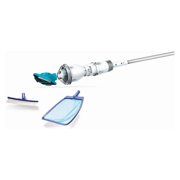 EV02CBX/KIT/US Telsa 2 100 Watt Rechargeable Handheld Pool Vacuum Sweeper Kit with Leaf Skimmer and Wall Brush for Small Swimming Pools white