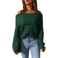 thumbnail image 4 of ABPHQTO Jersey de mujer con hombros descubiertos y punto acanalado verde, 4 of 5