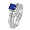 thumbnail image 3 of Luxurious 1.75 Carat 6mm Princess Cut Blue Sapphire White Moissanite Diamond Wedding Ring Set in 10k White Gold, 3 of 4