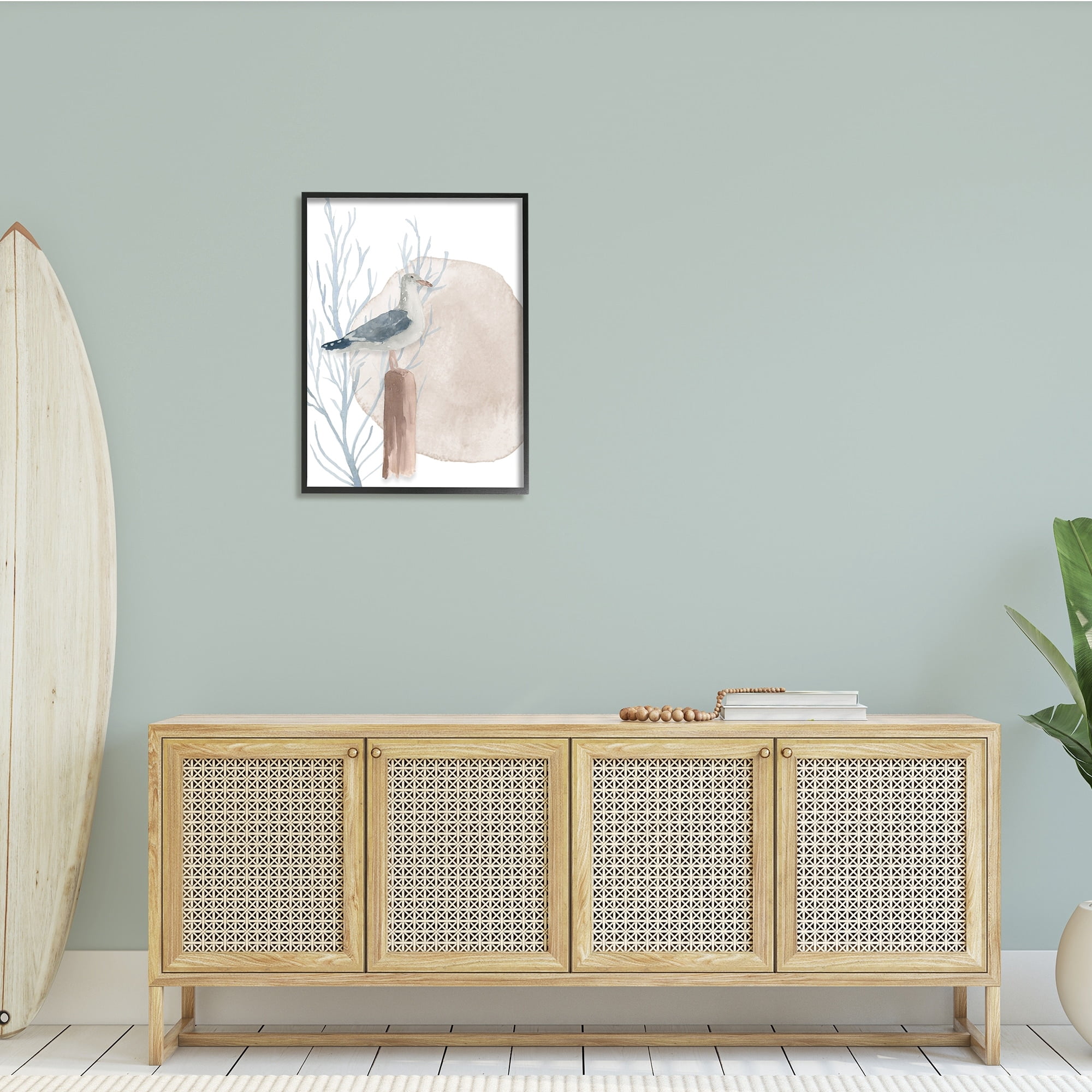 Stupell Industries Tranquil Seagull Nautical Bird Blue Coral Beach Post, 24 x 30, Design by Lucille Price