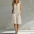 thumbnail image 4 of Tqcoqu Overall Shorts for Women,Sleeveless V-Neck Button Down Romper,Casual Loose Fit Summer Short Jumpsuit with Pockets,Beige Women's S-XXL, 4 of 9