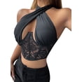 thumbnail image 4 of QAFOPEH Women Lace Up Halter Neck See Through Mesh Open Back Corset, 4 of 7