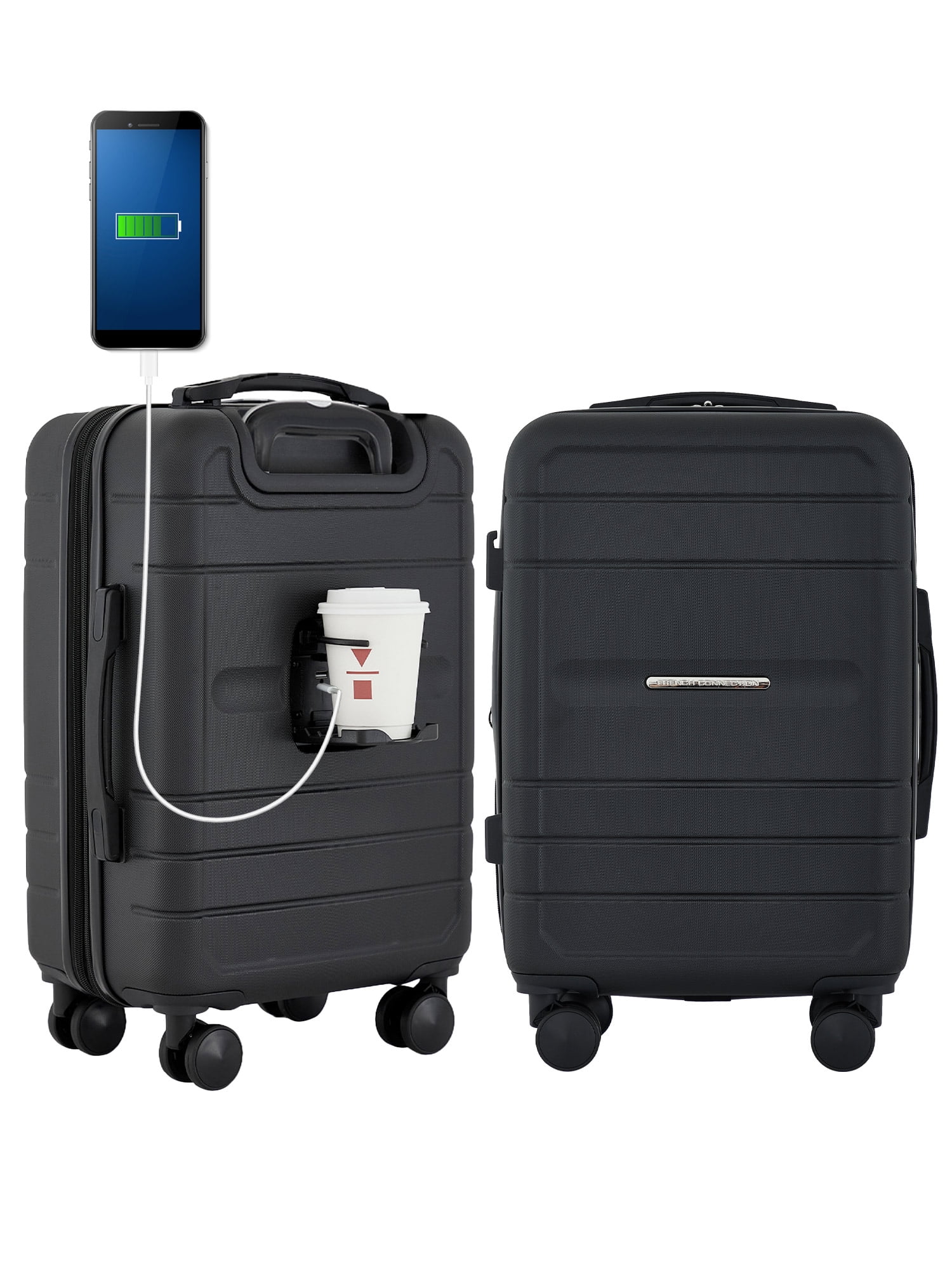 French Connection 22in Expandable Rolling Carry-on with Cup Holder, Black