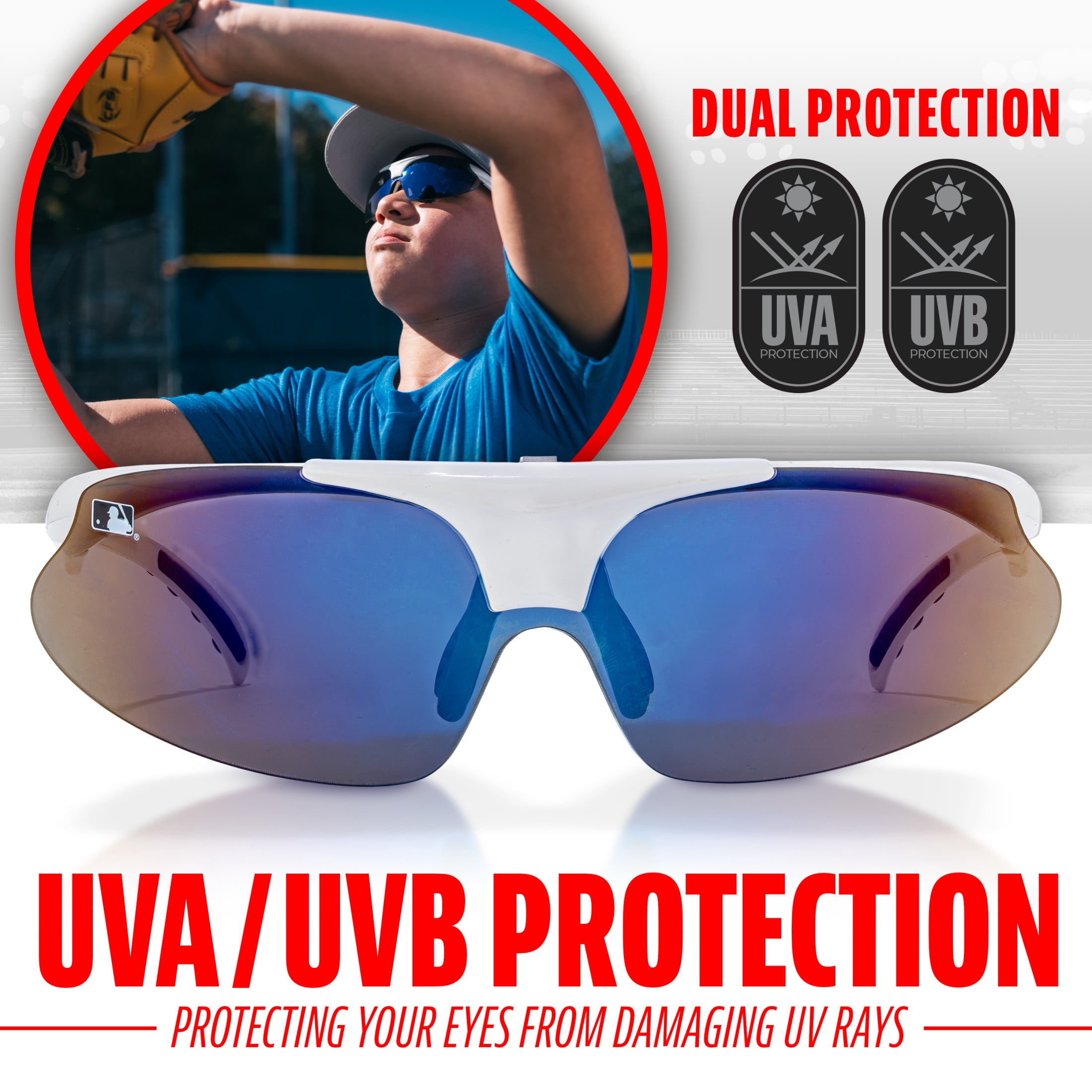 Franklin Sports MLB Baseball Sunglasses - Flip Up Baseball + Softball Sunglasses for Kids + Adults - Lightweight Sport Sunglasses for UV Protection - White