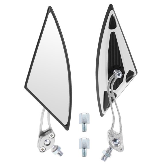 Unique Bargains Motorcycle Rear View Mirrors Bar End Side Mirrors Mount Aluminum Alloy Plastic Siver Tone White Adjustable M8/M10 Triangle Shape