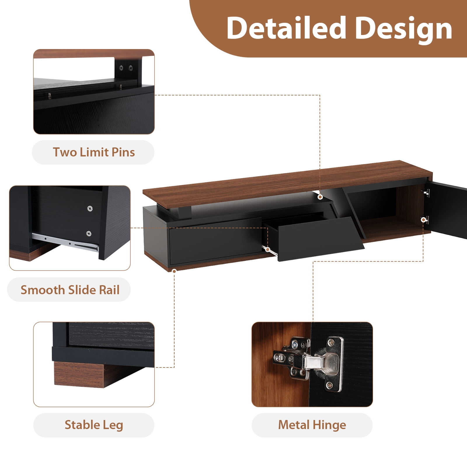JOIVI Extendable LED TV Stand, Modern Entertainment Center with 2 Drawers, Sliding Tabletop Media Console with Storage Cabinet for Living Room, 71.0" - 106.3", Black