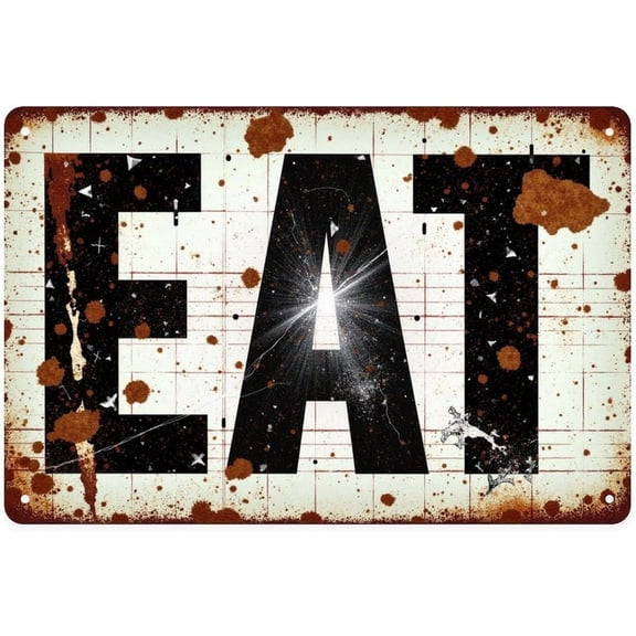Vintage Eat Letters Metal Tin Sign, Aesthetic Wall Decor for Garden, Yard, Bar, Porch, Home, Bedroom, Kitchen, 8 x 12 in
