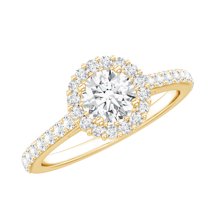 Rosec Jewels Moissanite Promise Engagement Ring with Halo - D-VS1 Quality Authentically Certified - with Jewelry Box, 14K Yellow Gold, US 6.50