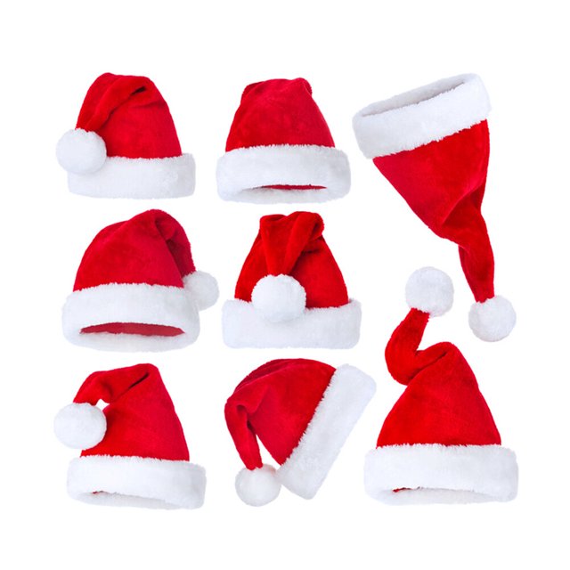 6 piezas de felpa suave gorro de Papá Noel espesar sombreros de Navidad sombreros de Santa para adultos tocados decoraciones favores de fiesta para Navidad