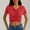 Red, variant on LADIGASU Women'sV-neck Short Sleeve Pleated Solid Color Casual Top T-shirt