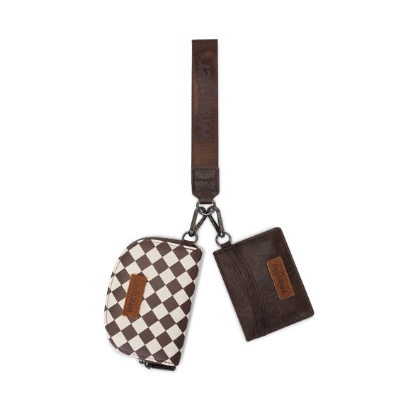 Wrangler KeyChain Wallet Wristlet Wallets for Women Dual Pouch Wristlet Rfid Blocking Credit Card Holder Wallet, Checkered-Coffee