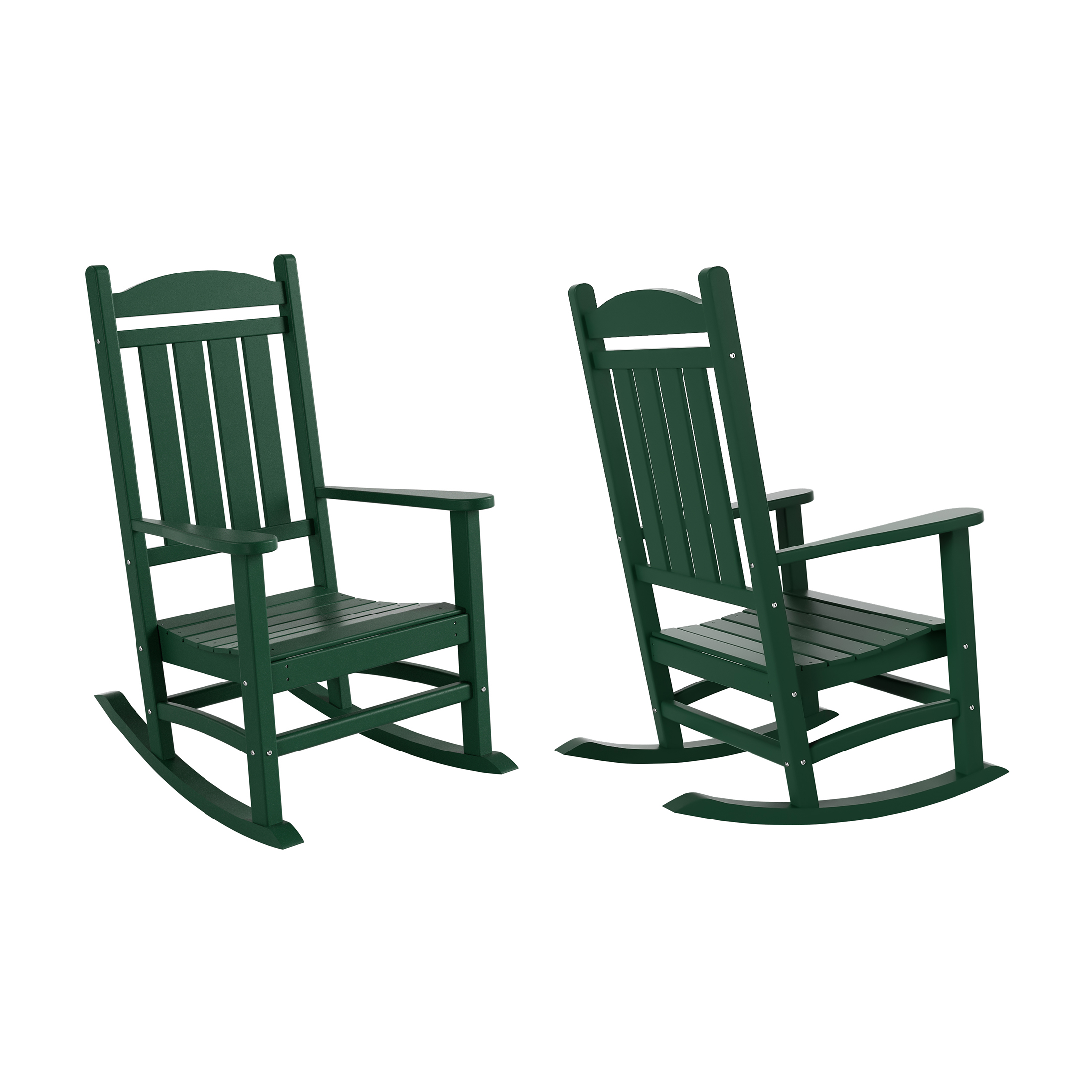GARDEN Set of 2 Classic Plastic Adirondack Porch Rocking Chairs, Dark Green