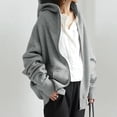 thumbnail image 6 of SDNall Hoodies for Women Solid Color Hoodie Zipper Long Sleeve Sweatshirts Long Coat Tops with Pockets Zip Up Hoodie Women (Gray, Sizes S-XXXXL), 6 of 9