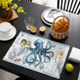 thumbnail image 3 of Coastal Octopus Placemats Set of 8, Nautical Starfish Shell Jellyfish Anchor Placemats for Dining Table, Place Mats for Kitchen Tabletop, Waterproof Wipeable Dining Table Mats Set, 3 of 9